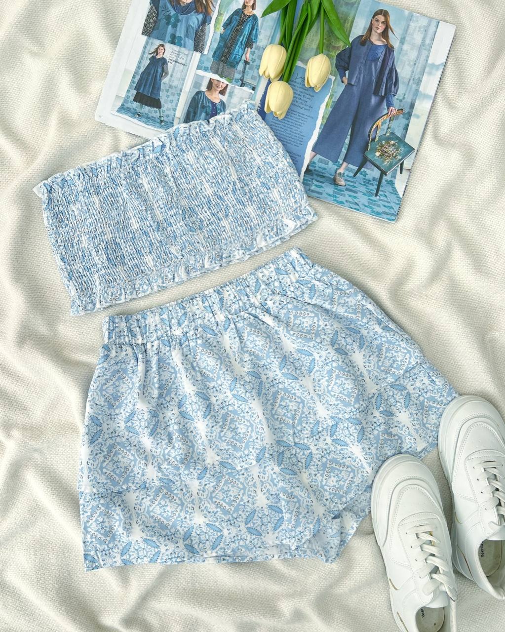 ست نیم تنه و شلوارک دامنی کد 5092