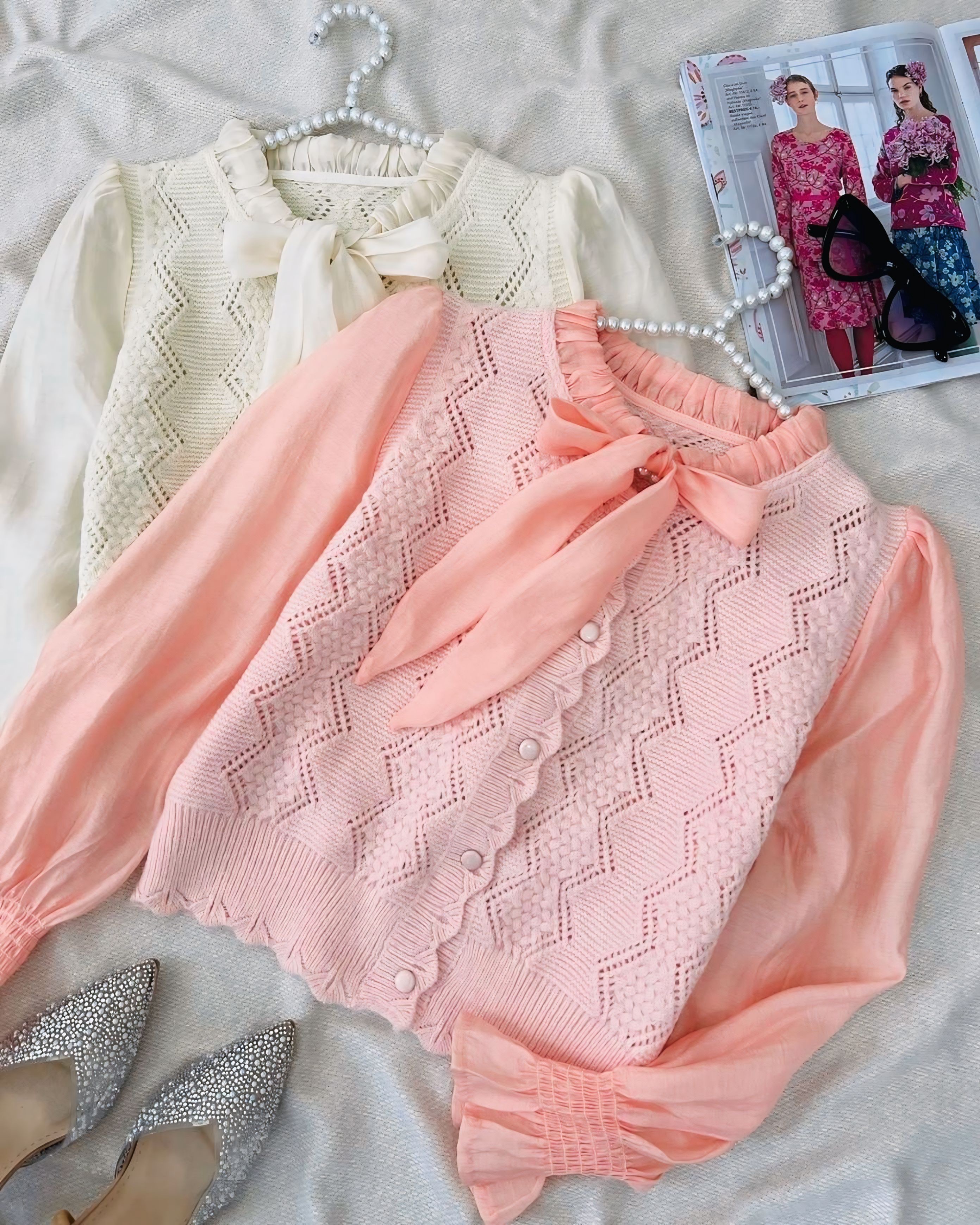 ژاکت بافت جلو دکمه یقه پاپیون کد 5099