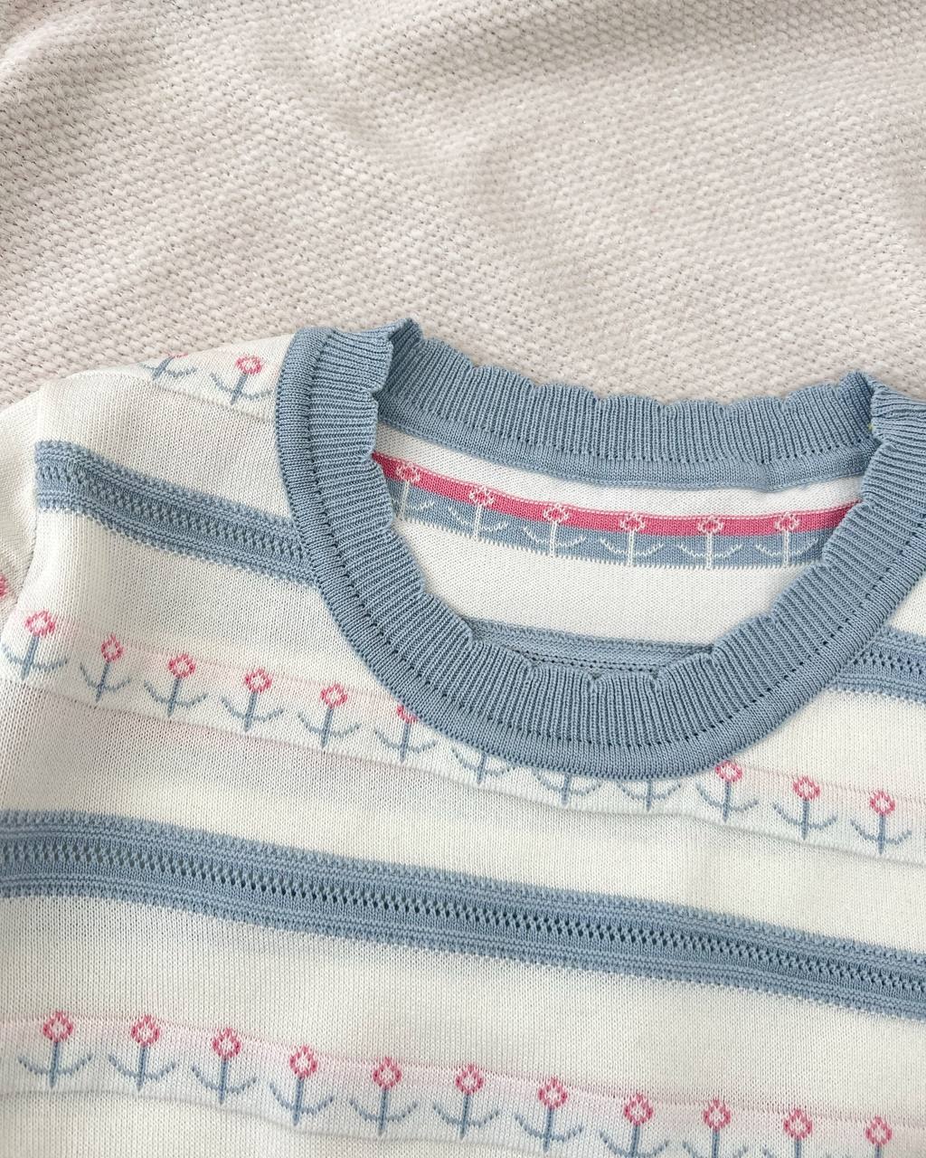 بلوز بافت آستین کوتاه گل کد 5101