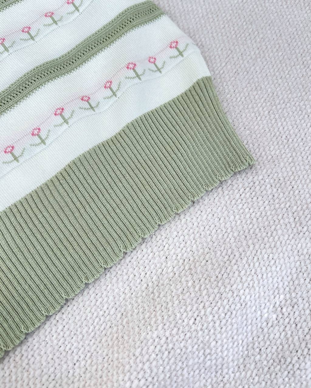 بلوز بافت آستین کوتاه گل کد 5101