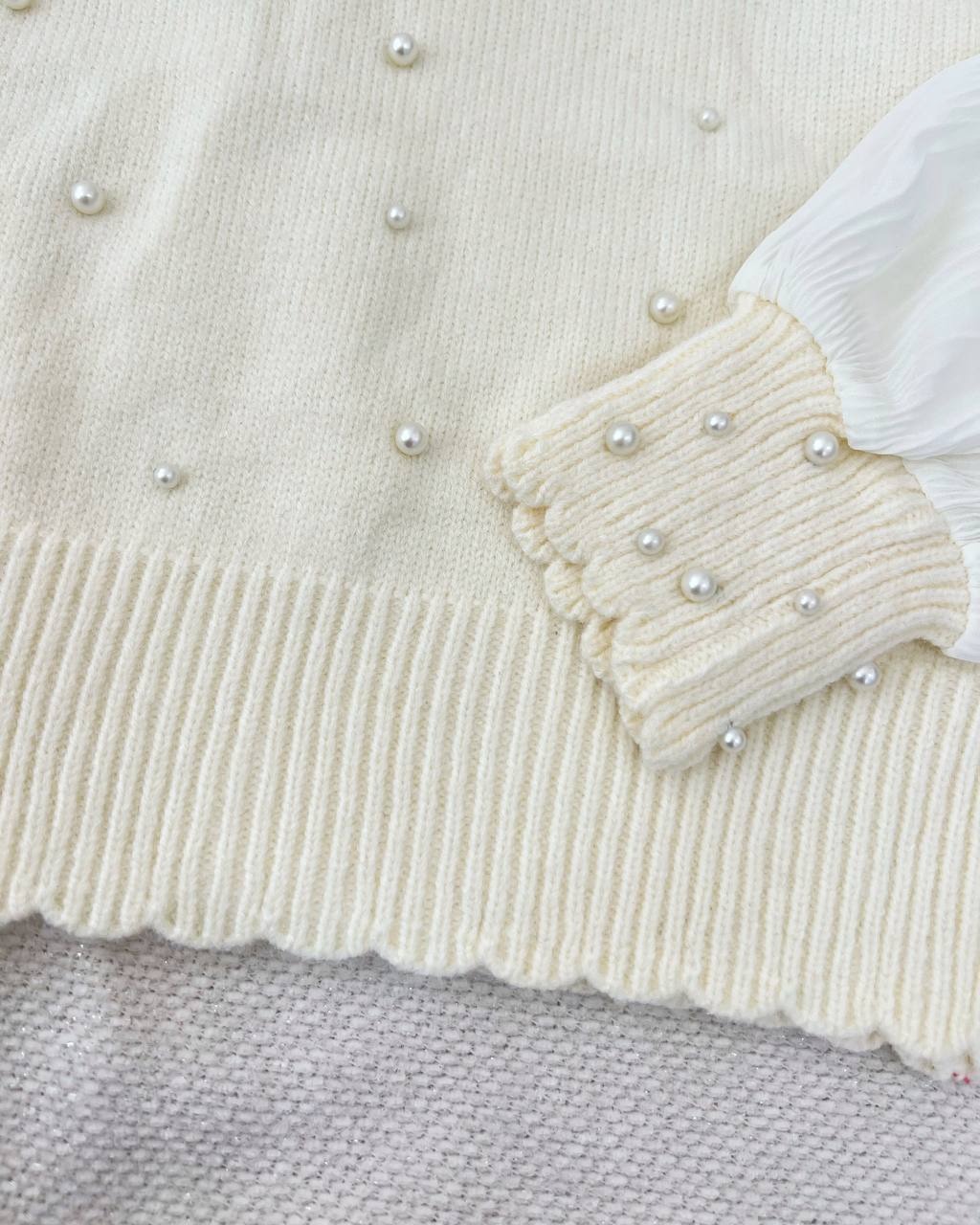 پلیور بافت آستین پلیسه مروارید کد 5102