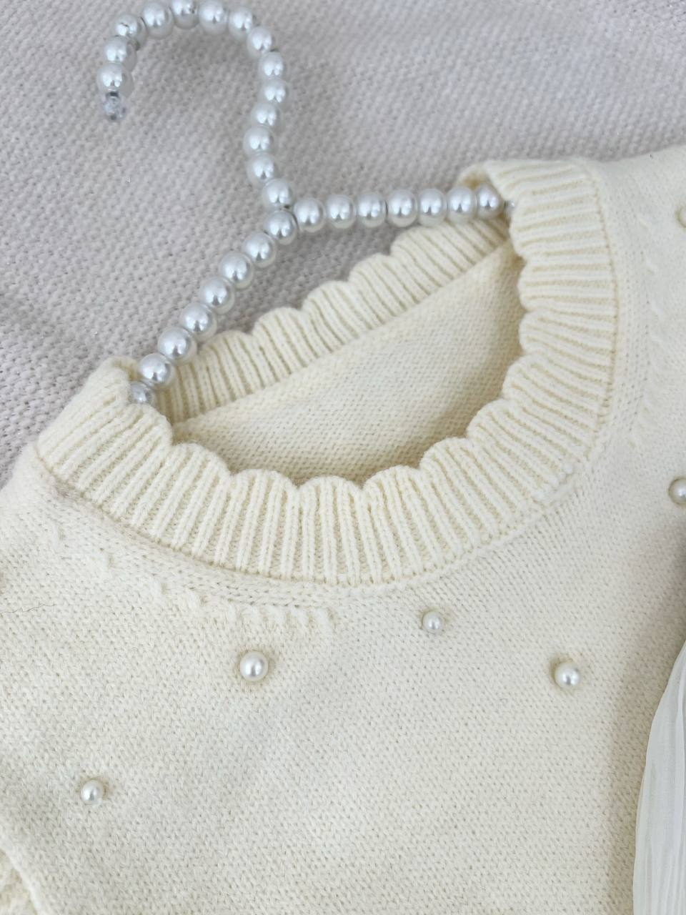 پلیور بافت آستین پلیسه مروارید کد 5102