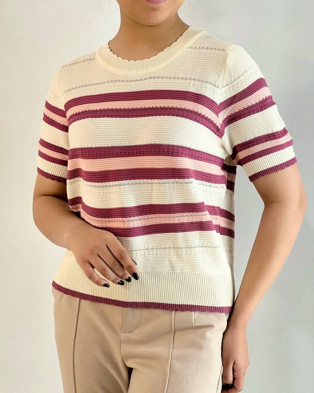 بلوز بافت آستین کوتاه راه راه کد 5104