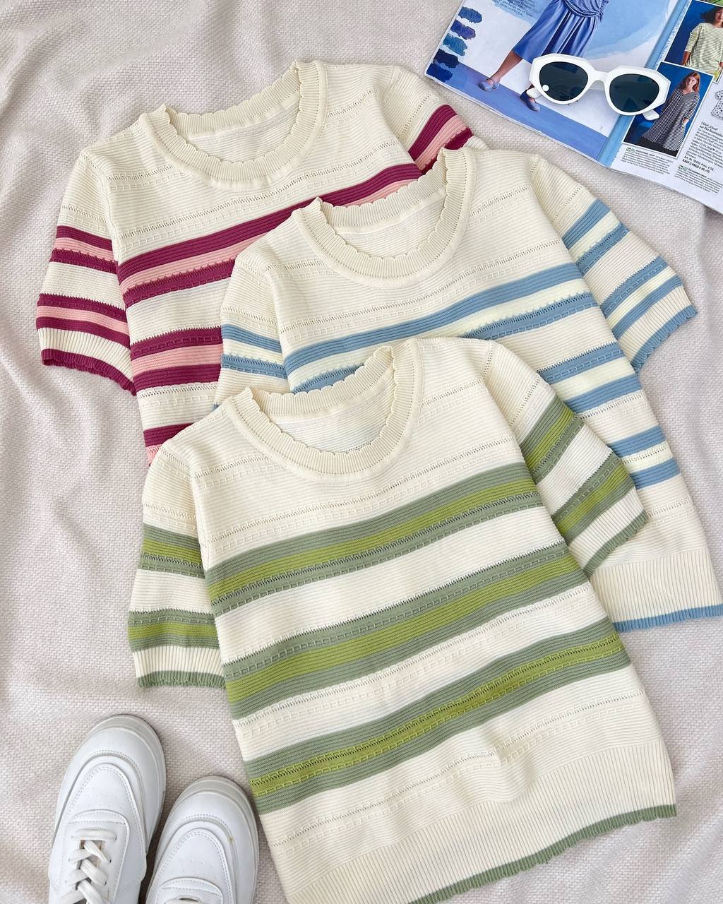 بلوز بافت آستین کوتاه راه راه کد 5104