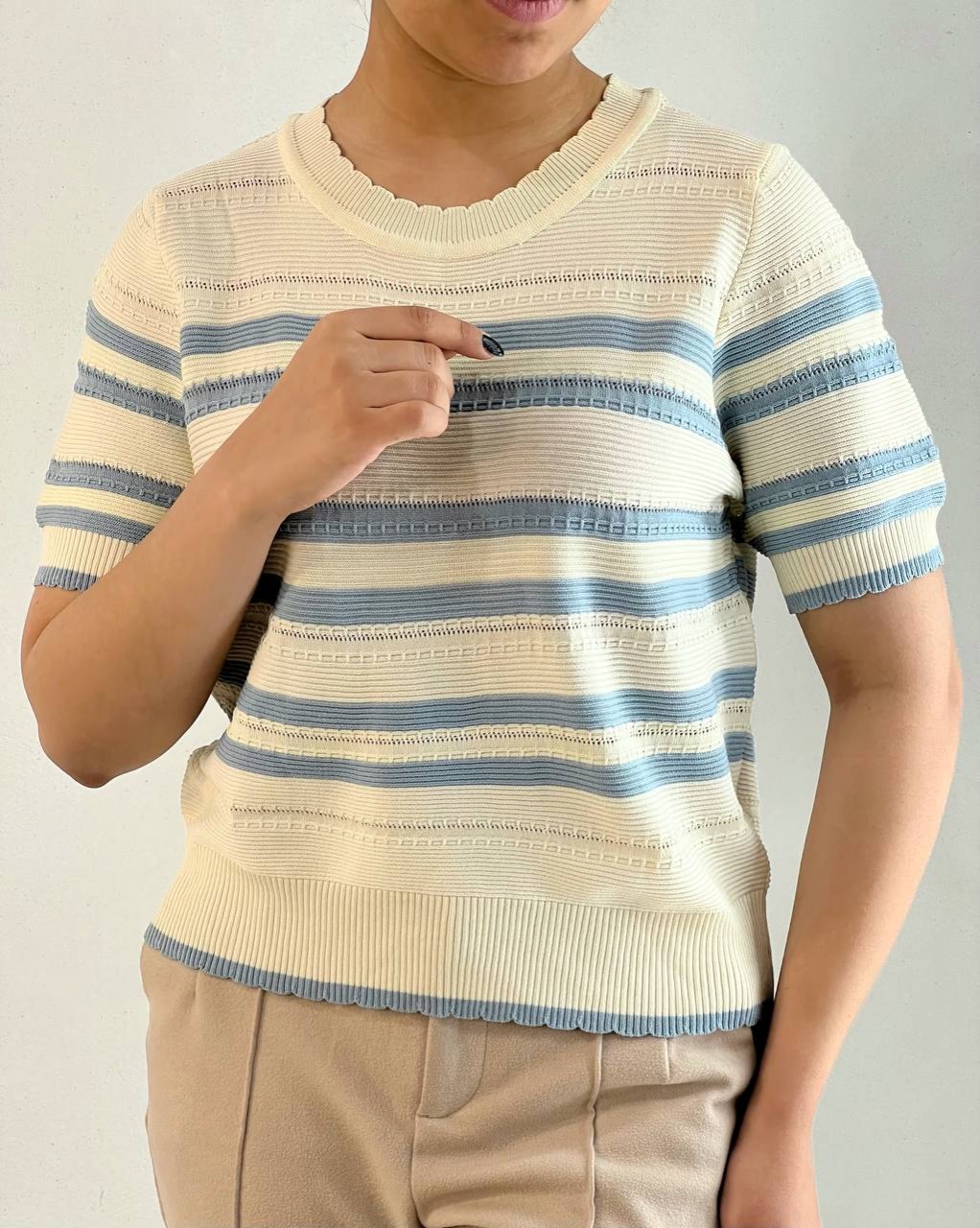 بلوز بافت آستین کوتاه راه راه کد 5104