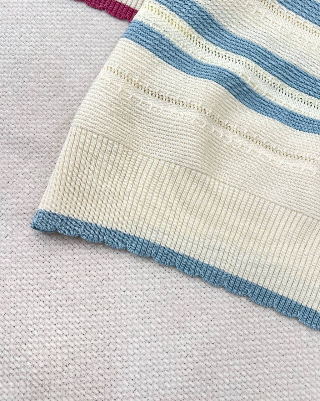 بلوز بافت آستین کوتاه راه راه کد 5104