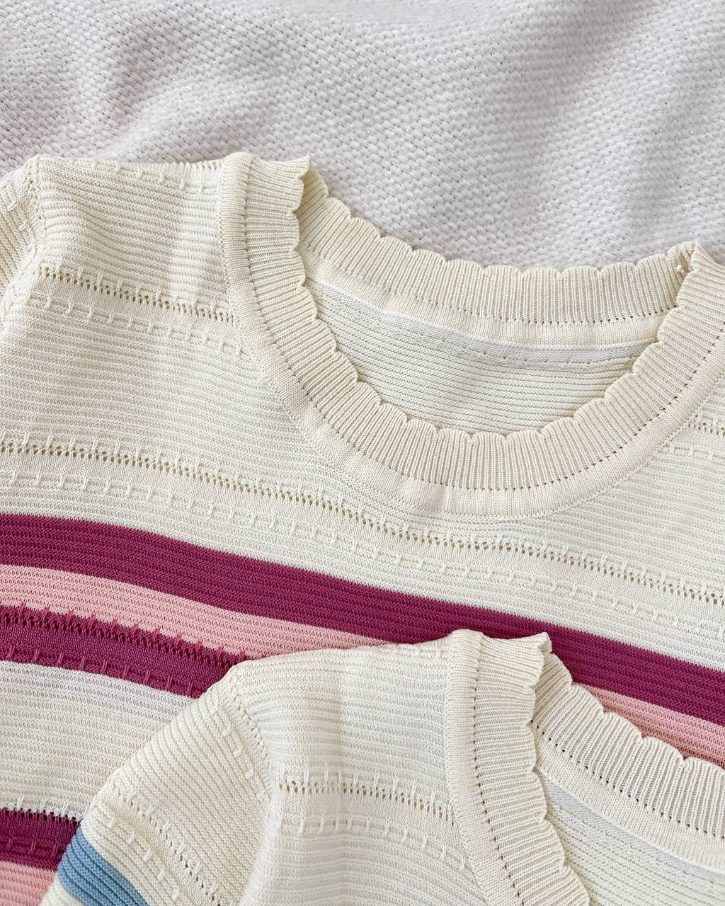 بلوز بافت آستین کوتاه راه راه کد 5104