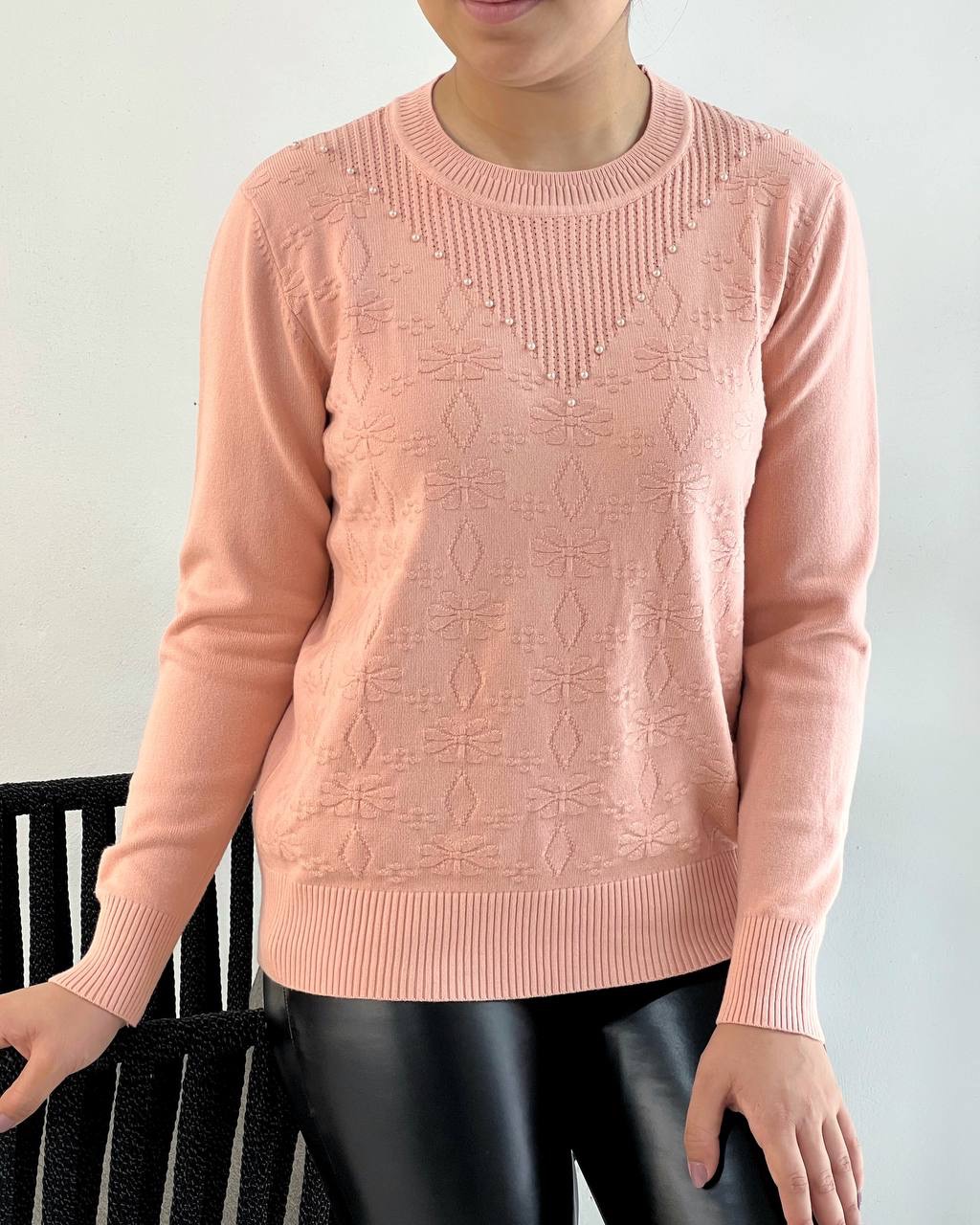 پلیور بافت گل برجسته یقه مروارید کد 5109