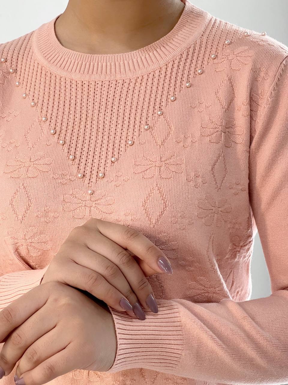 پلیور بافت گل برجسته یقه مروارید کد 5109