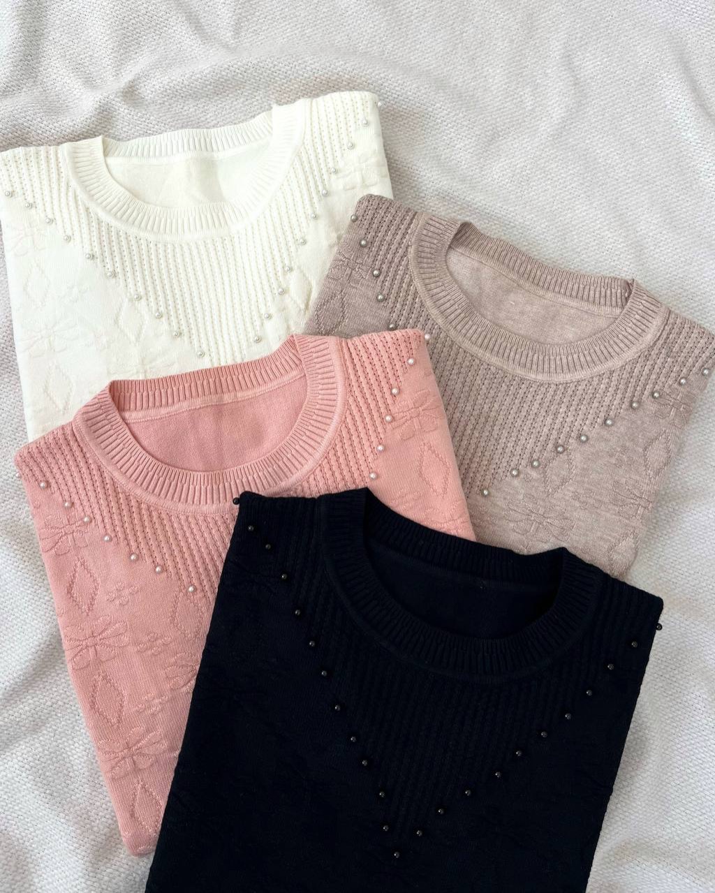 پلیور بافت گل برجسته یقه مروارید کد 5109