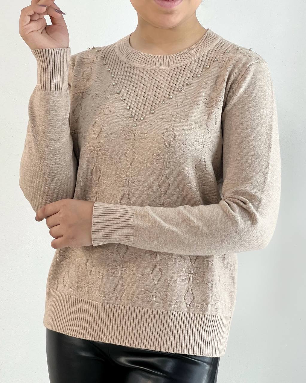 پلیور بافت گل برجسته یقه مروارید کد 5109