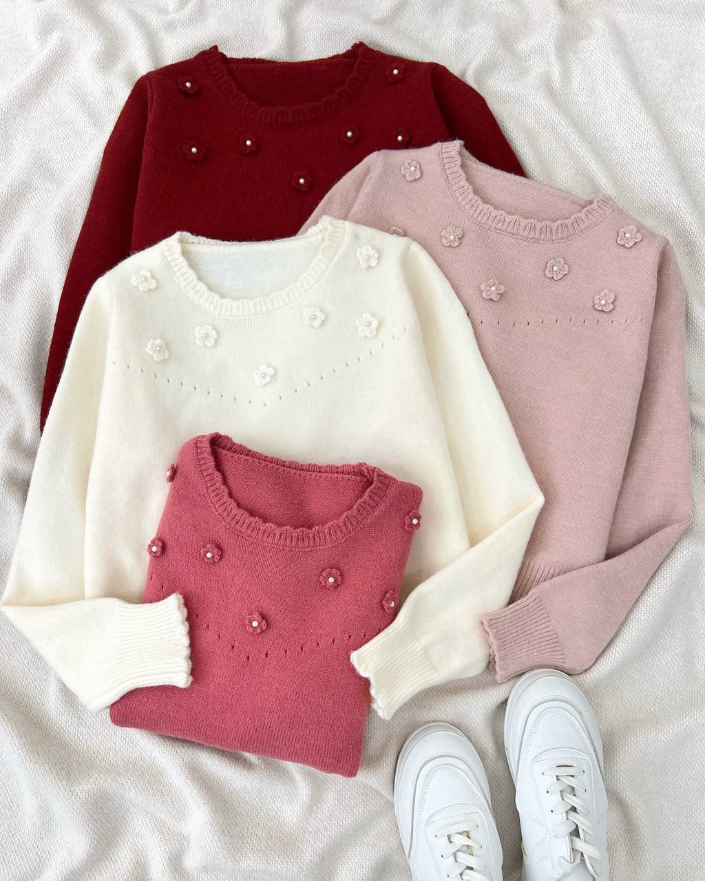 پلیور بافت شکوفه برجسته کد 5117