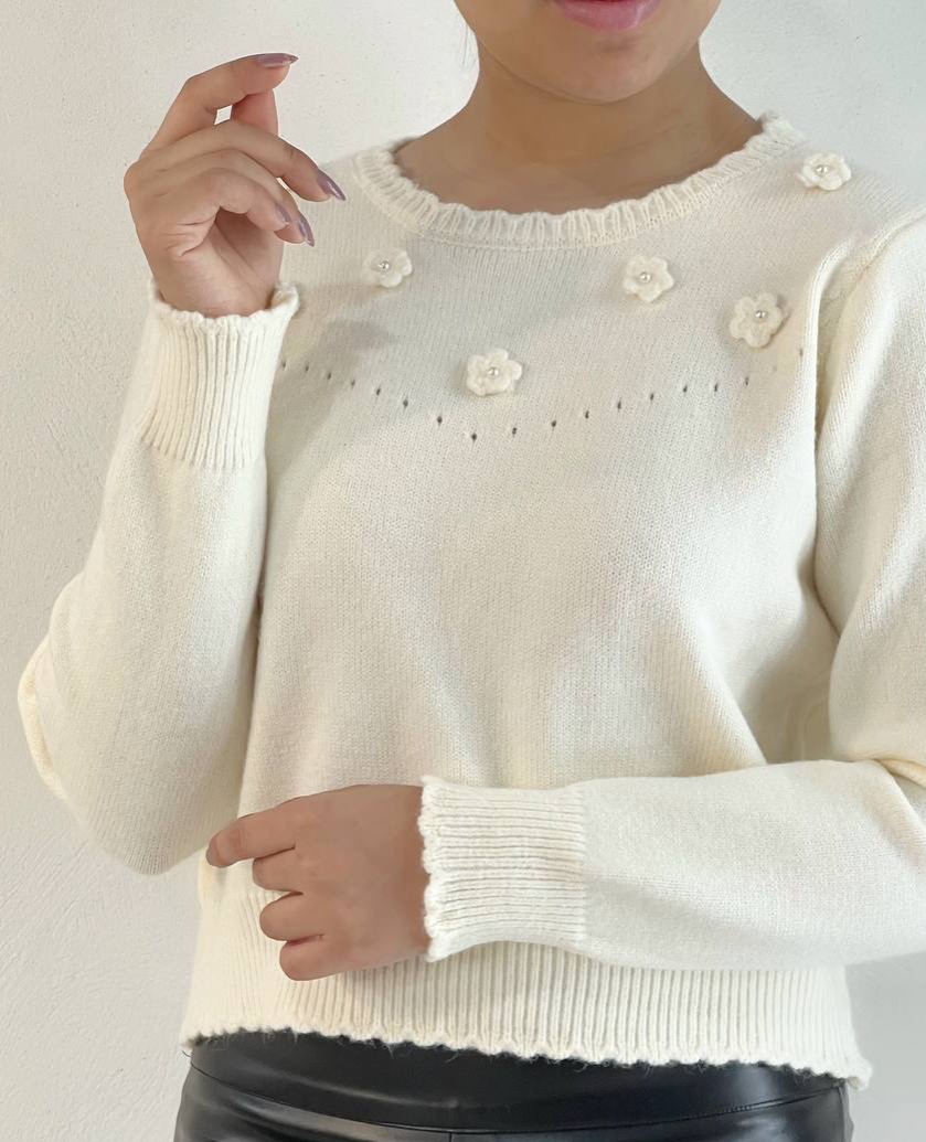 پلیور بافت شکوفه برجسته کد 5117