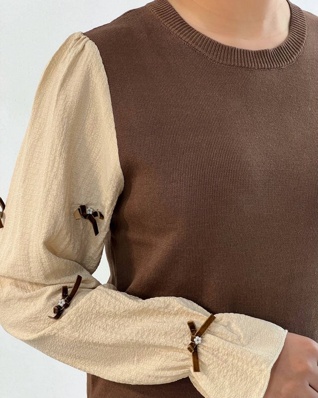 پلیور بافت مشکی/قهوه ای پاپیون کد 5121