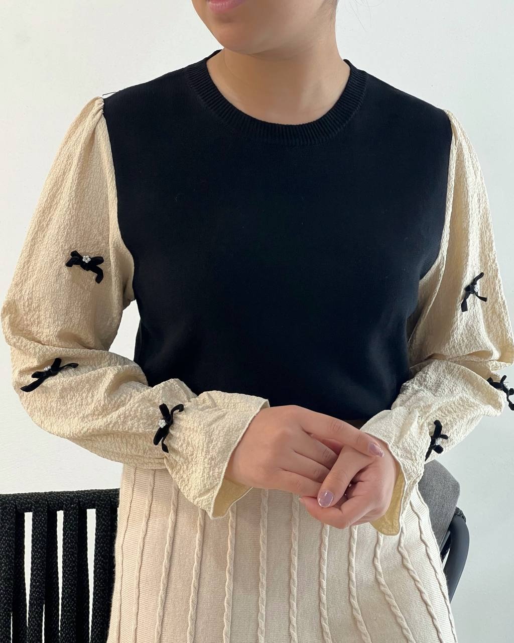 پلیور بافت مشکی/قهوه ای پاپیون کد 5121