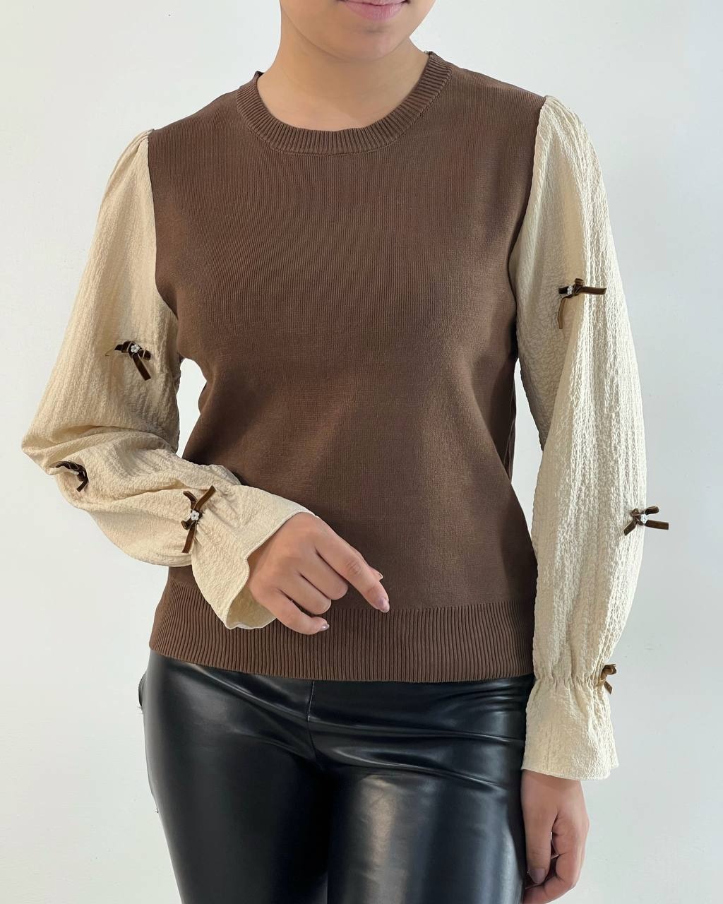 پلیور بافت مشکی/قهوه ای پاپیون کد 5121