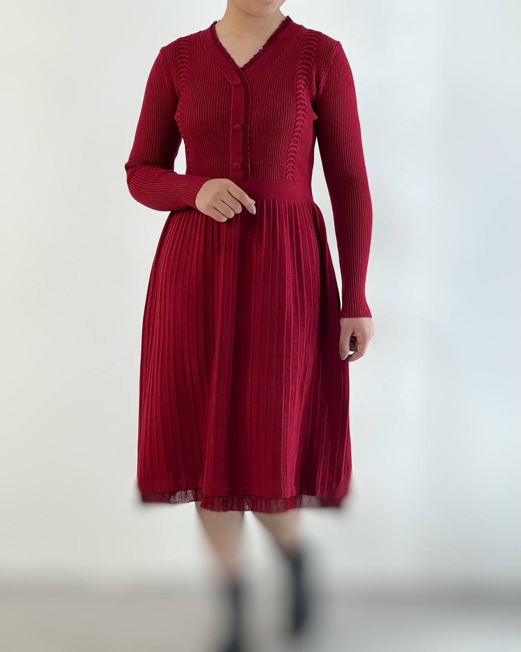 پیراهن بافت لبه تور دامن پلیسه کد 5122