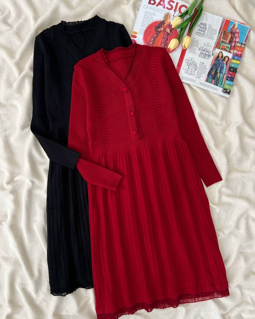 پیراهن بافت لبه تور دامن پلیسه کد 5122