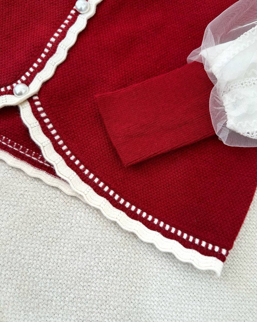 پلیور بافت جلو دکمه آستین تور کد 5131