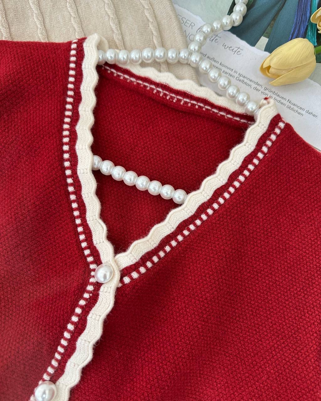 پلیور بافت جلو دکمه آستین تور کد 5131