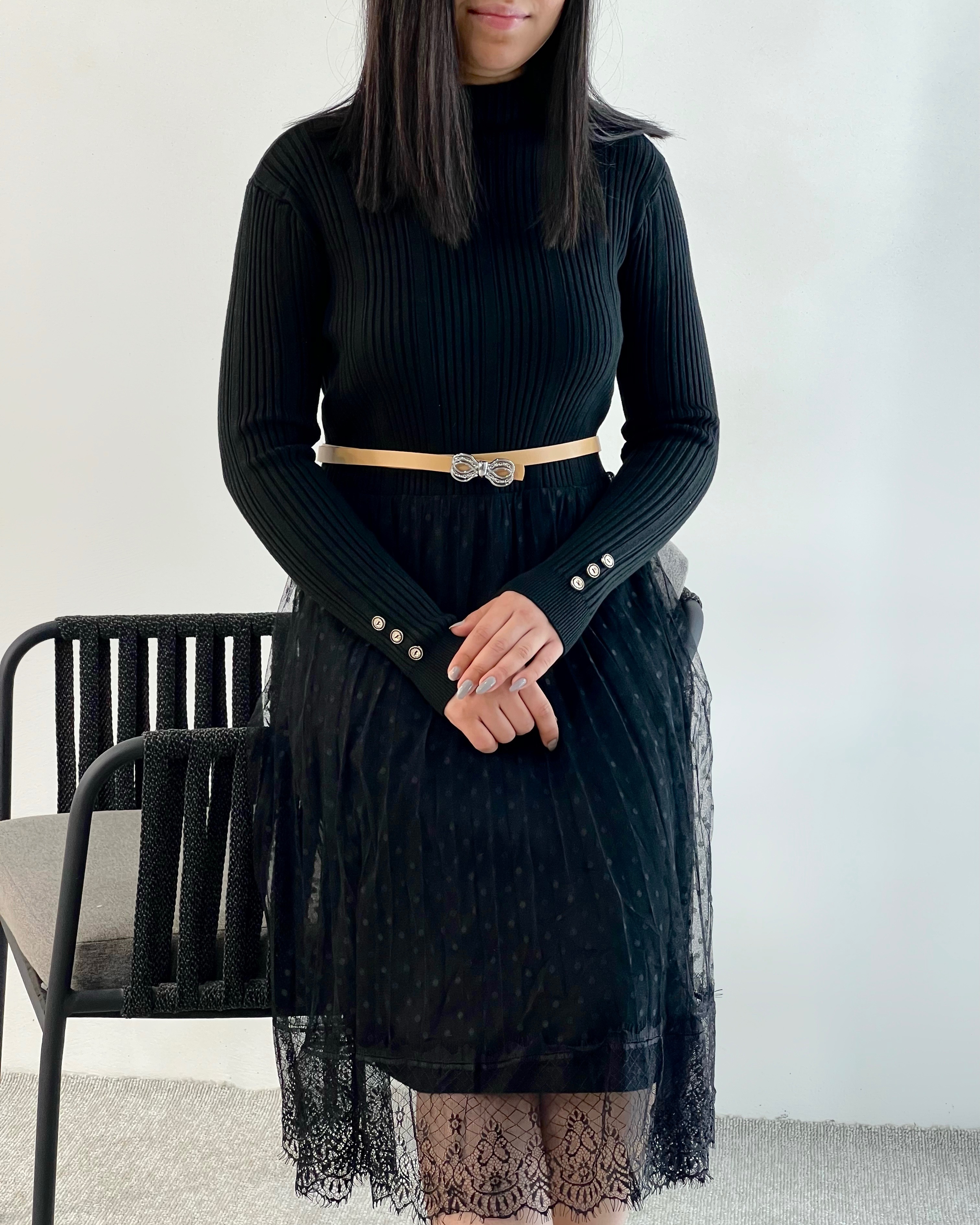 پیراهن بافت دو رنگ دامن توری کد 5132