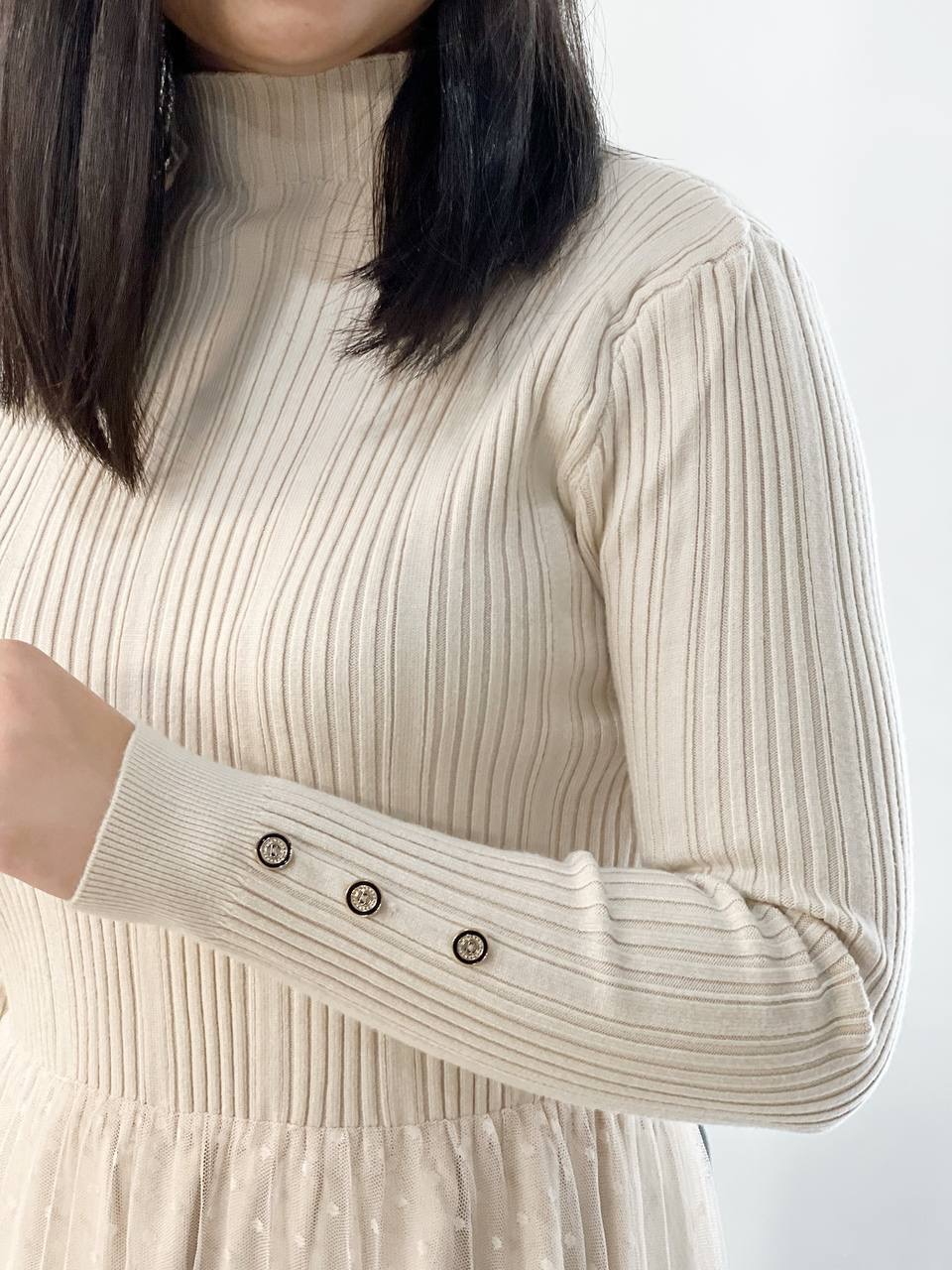 پیراهن بافت دو رنگ دامن توری کد 5132