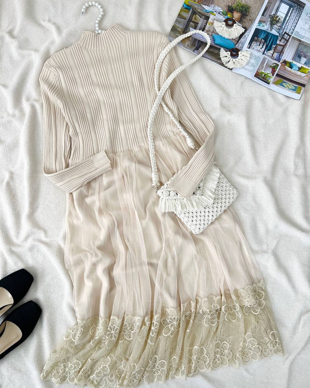 پیراهن بافت دامن توری مدل 2 کد 5134