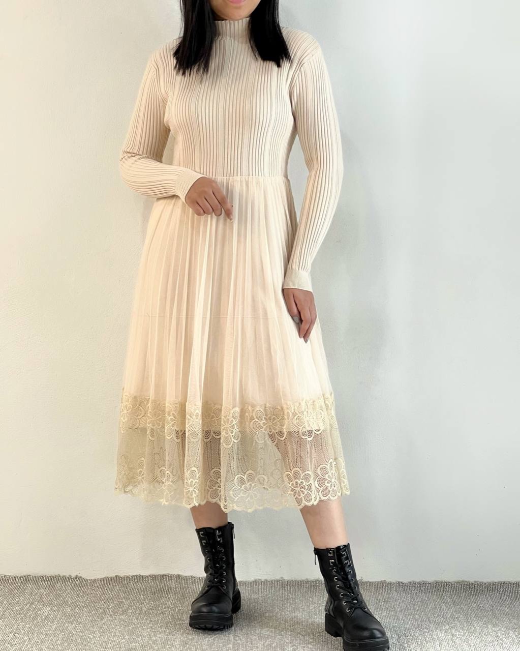 پیراهن بافت دامن توری مدل 2 کد 5134