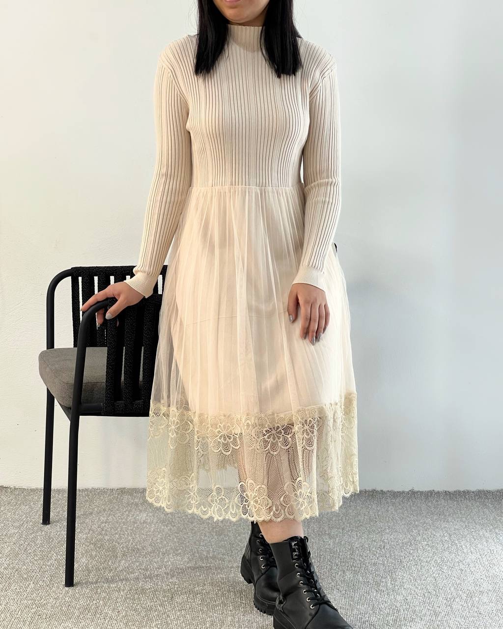 پیراهن بافت دامن توری مدل 2 کد 5134