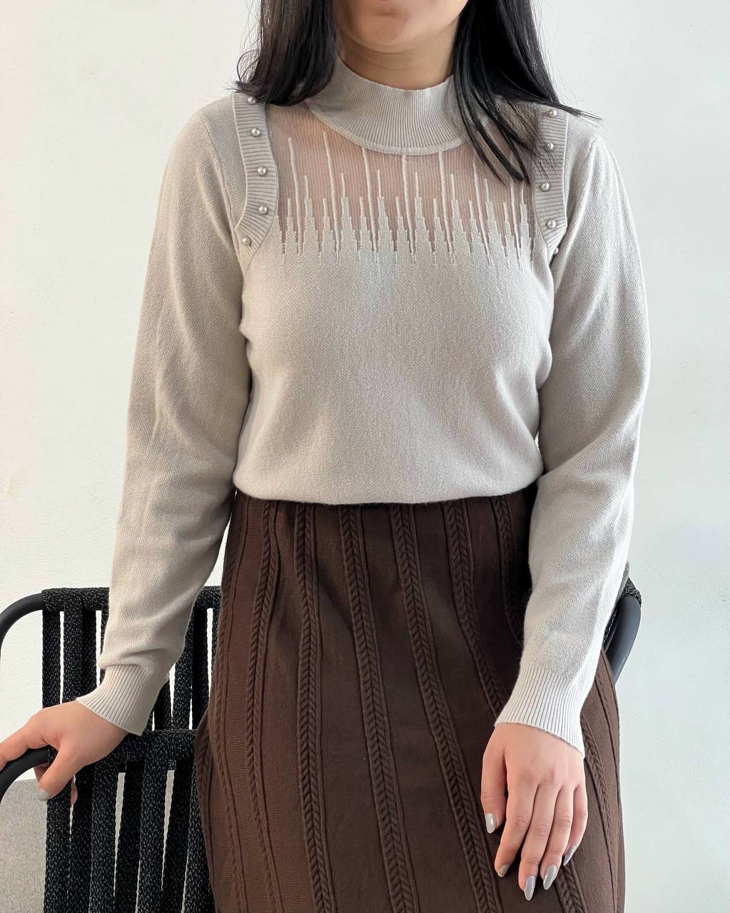 پلیور بافت سرشانه مروارید کد5137