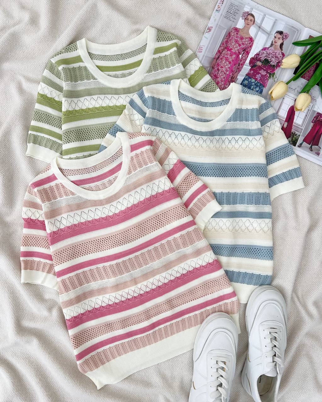 تیشرت بافت راه راه سوزندوزی کد 5138