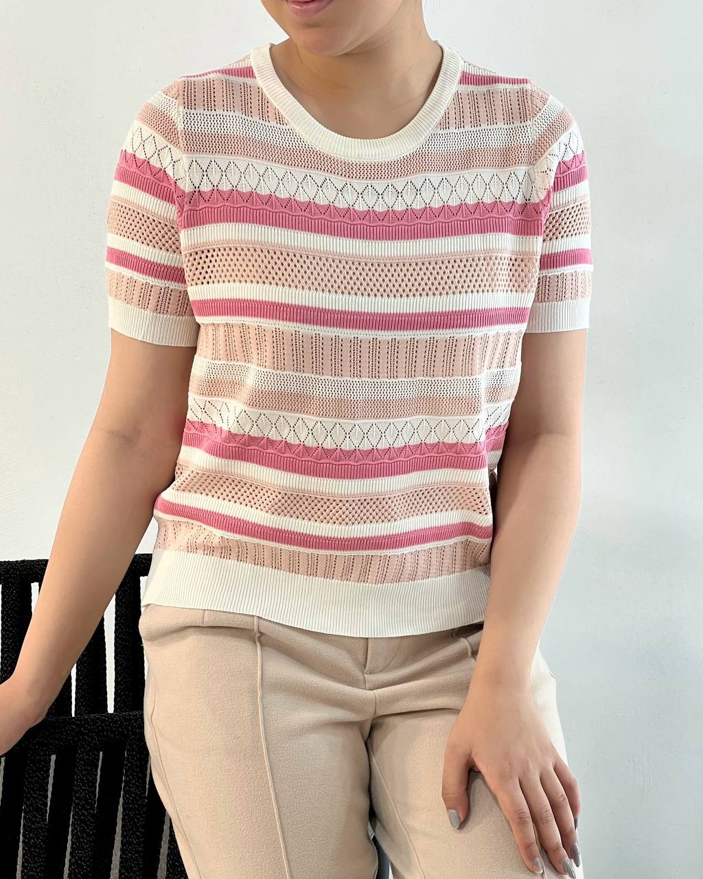 تیشرت بافت راه راه سوزندوزی کد 5138