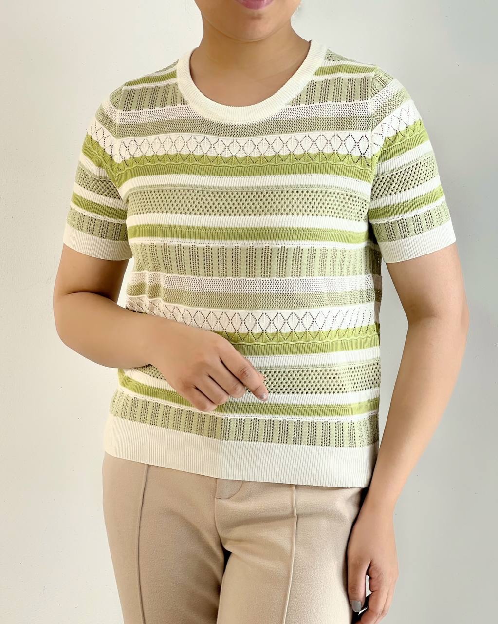 تیشرت بافت راه راه سوزندوزی کد 5138