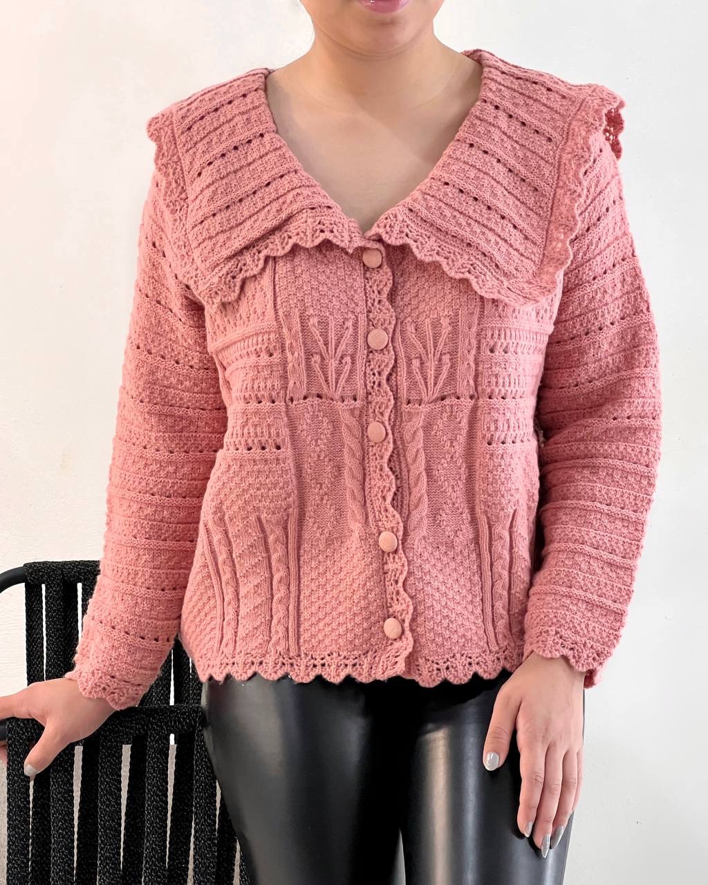 ژاکت بافت جلو دکمه طرح برجسته کد 5140