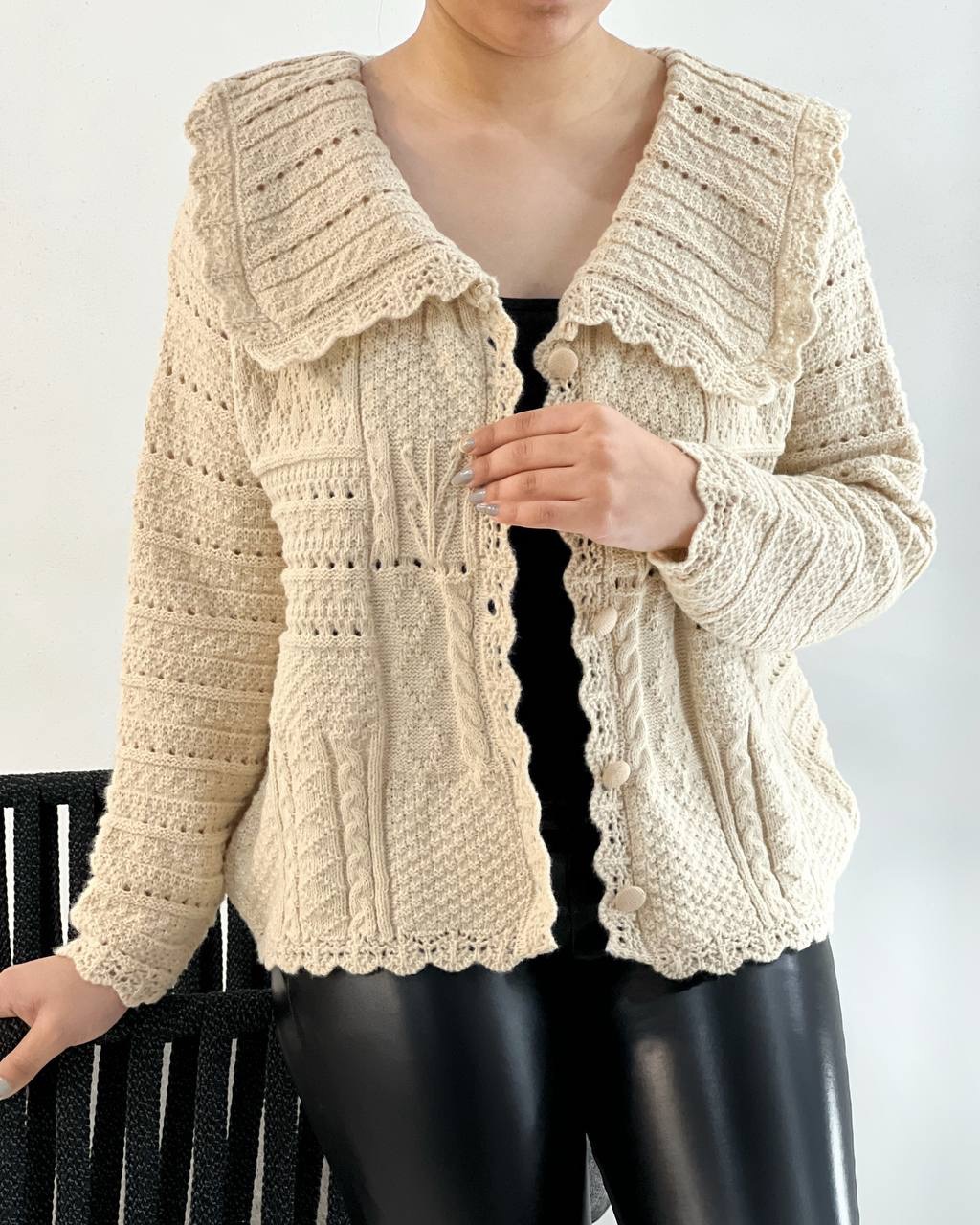 ژاکت بافت جلو دکمه طرح برجسته کد 5140