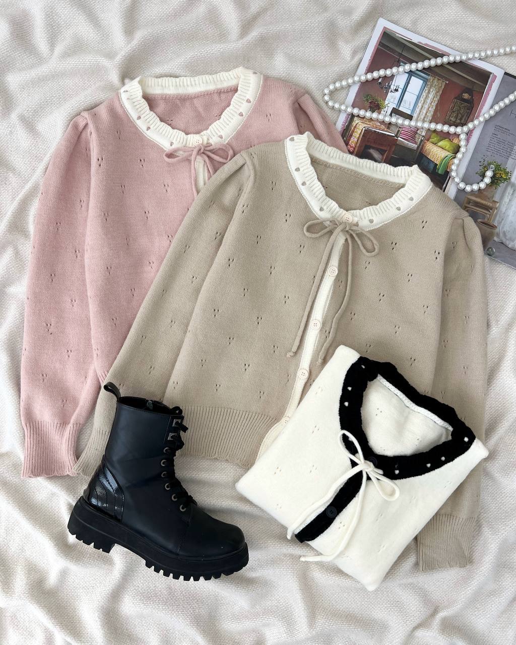 ژاکت بافت عروسکی سرشانه چین کد5147