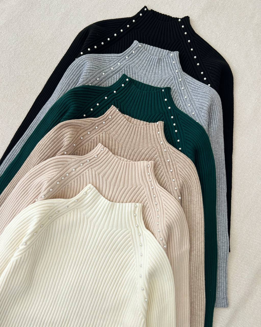 پلیور بافت یقه ایستاده مرواریدی کد5158