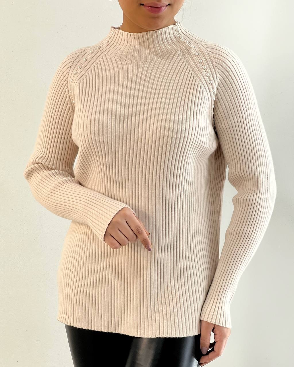 پلیور بافت یقه ایستاده مرواریدی کد5158