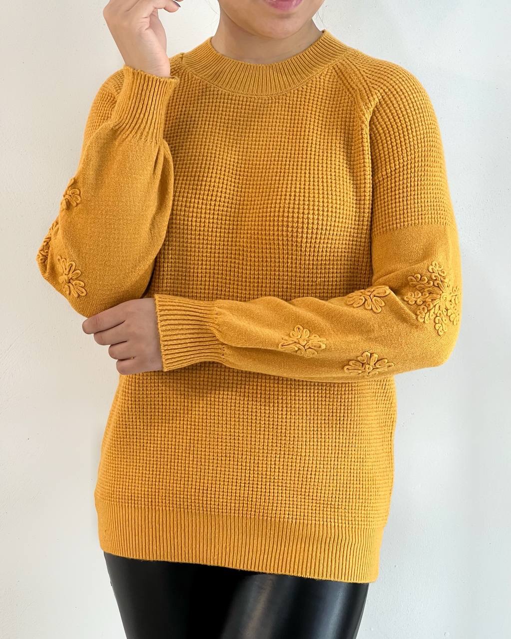 پلیور بافت استین پف کار شده کد 5159