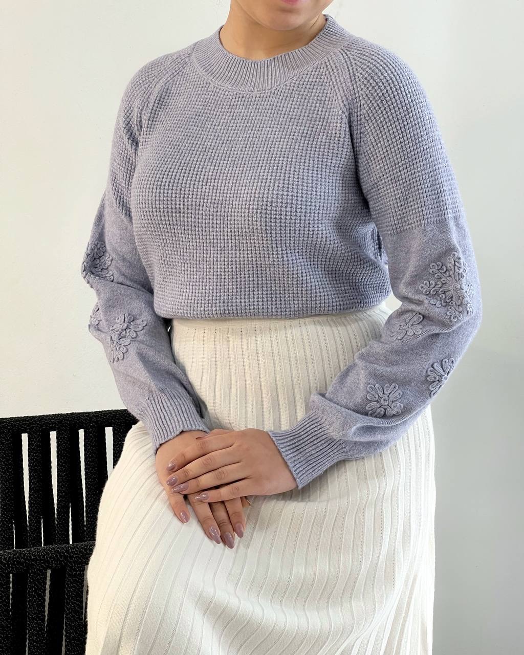 پلیور بافت استین پف کار شده کد 5159