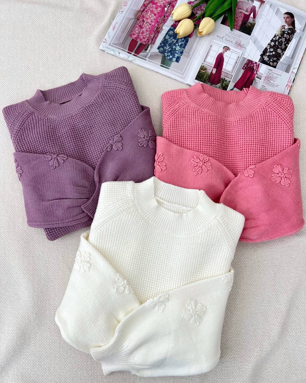 پلیور بافت استین پف کار شده کد 5159