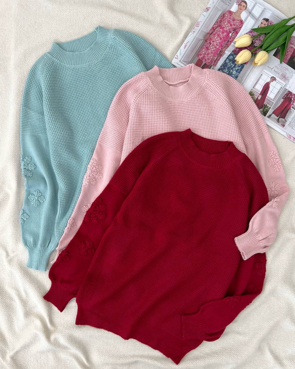 پلیور بافت استین پف کار شده کد 5159