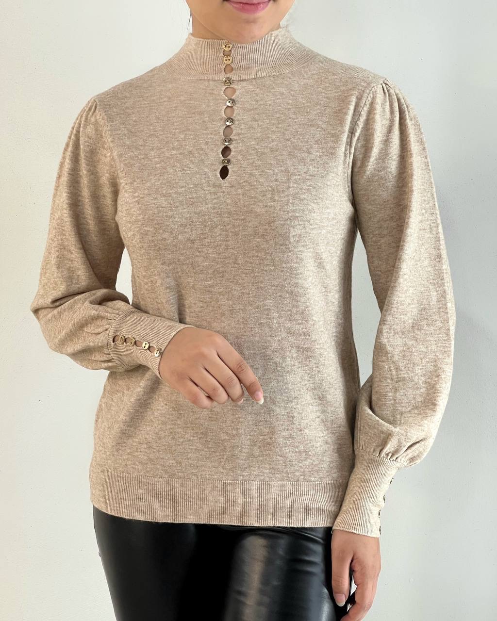 پلیور بافت آستین مُچی دُکمه کد 5162