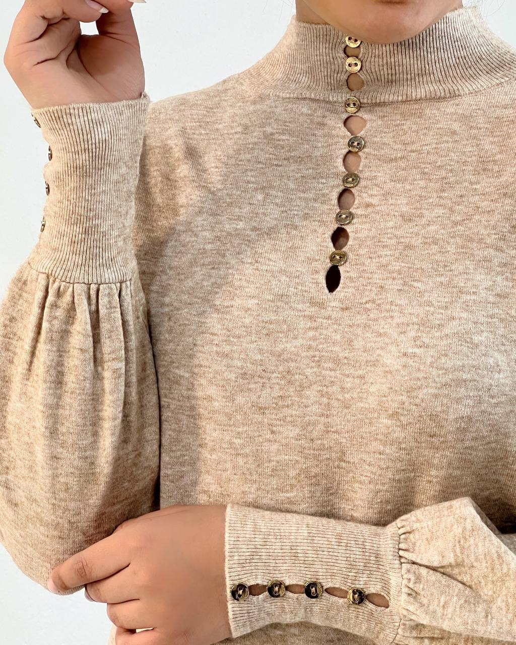 پلیور بافت آستین مُچی دُکمه کد 5162