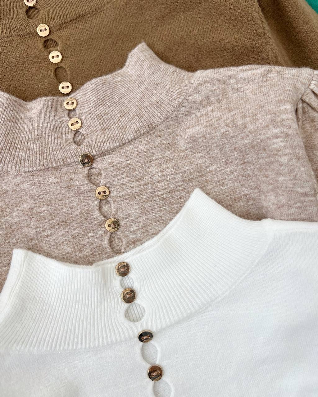 پلیور بافت آستین مُچی دُکمه کد 5162