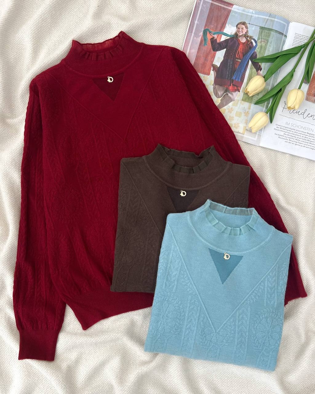 پلیور بافت یقه چین 5 رنگ کد 5164