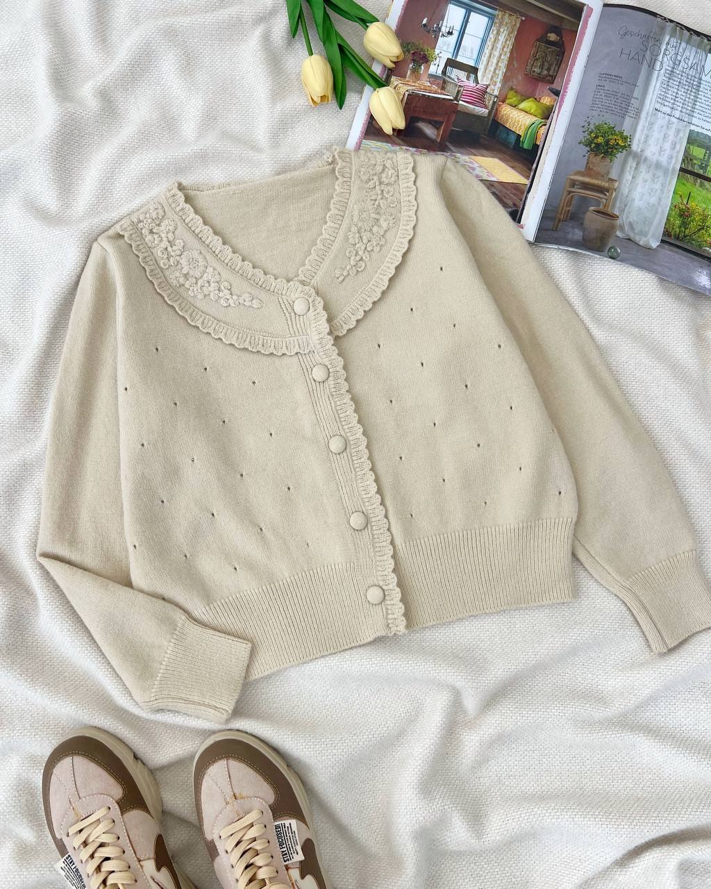 ژاکت بافت جلو دکمه پاستلی کد 5114