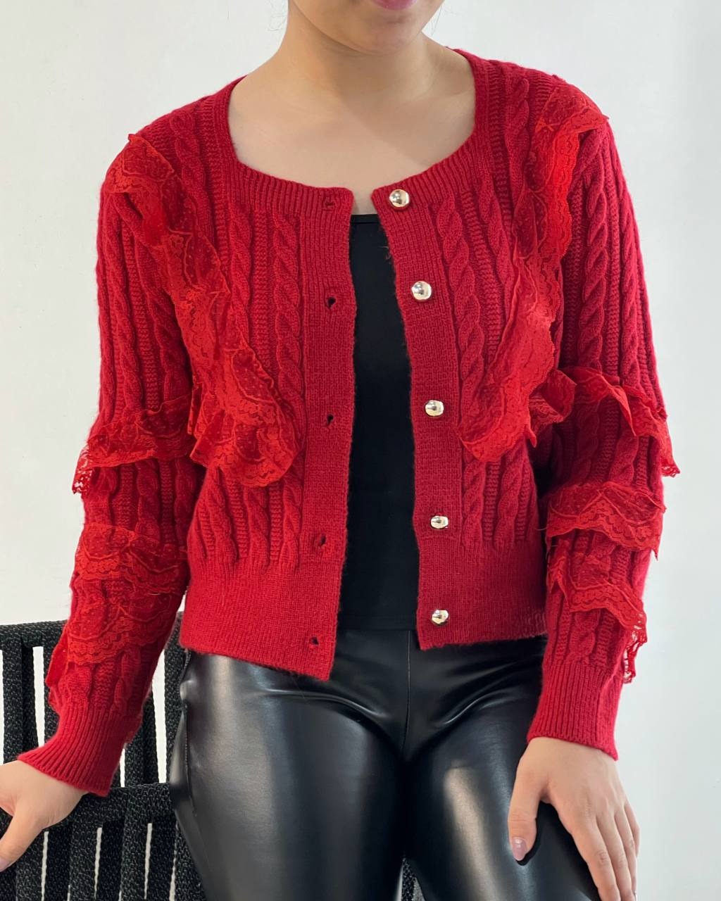 ژاکت بافت گیپوری جلو دکمه کد 5172