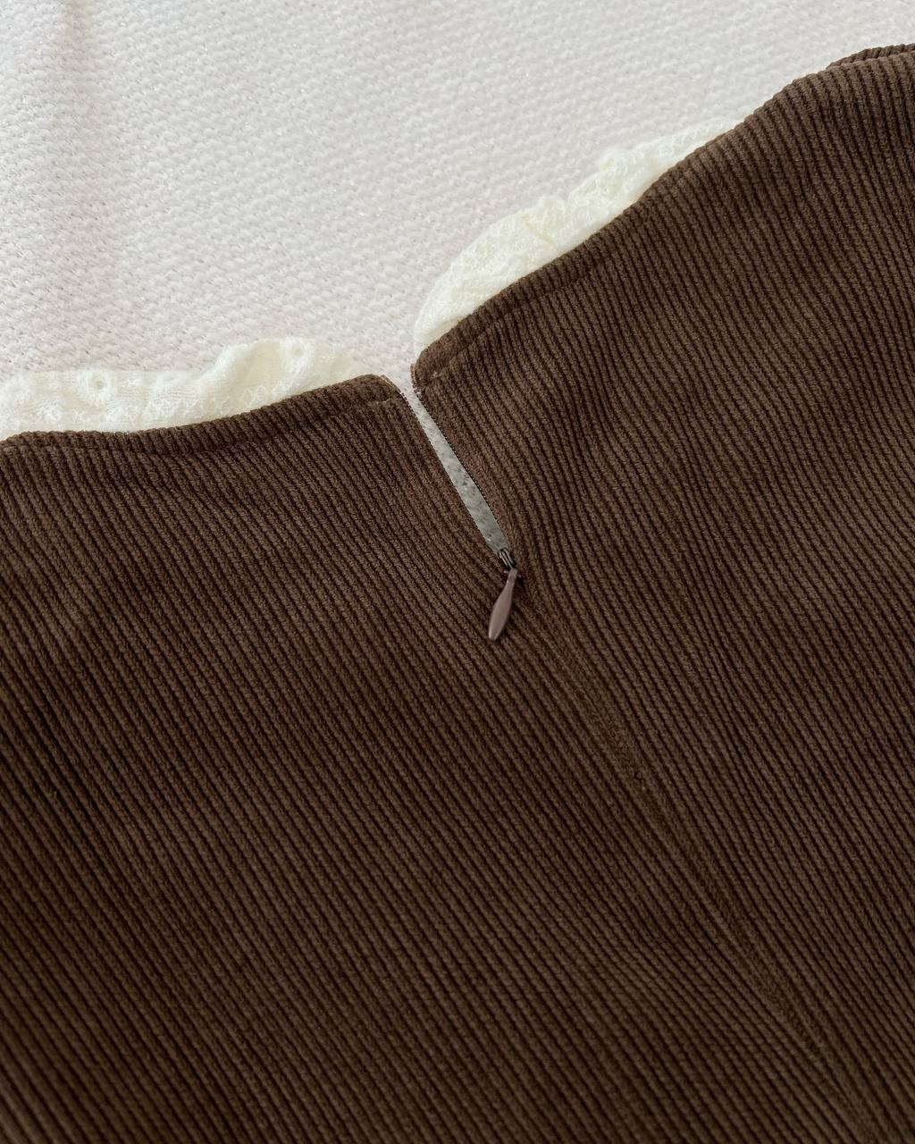 پیراهن مخمل آستین گیپور قهوه ای کد 5176