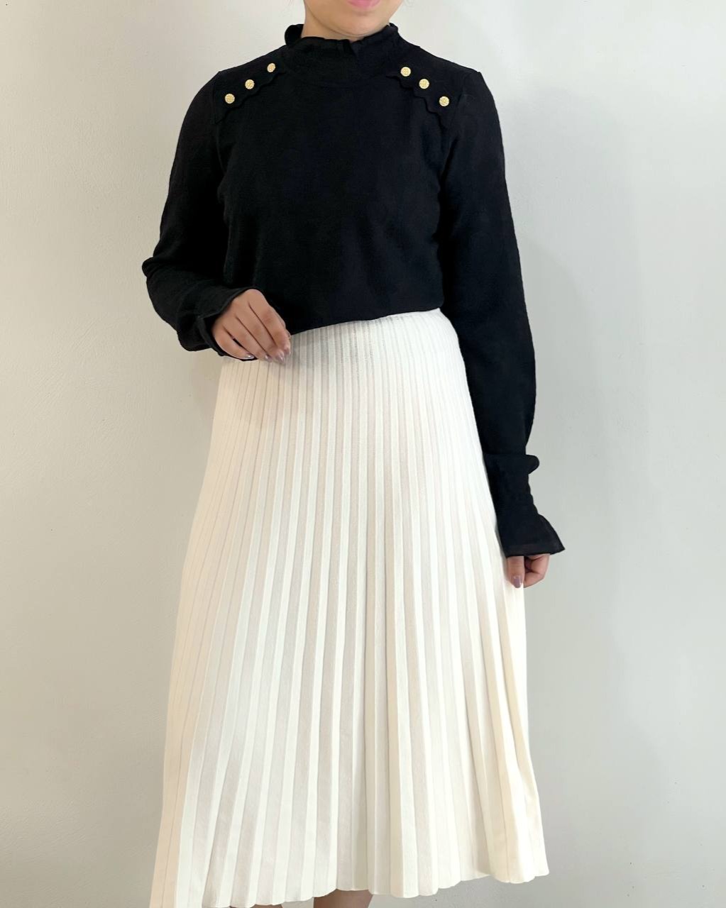 پلیور بافت سرشانه دکمه آستین مچی کد 5178